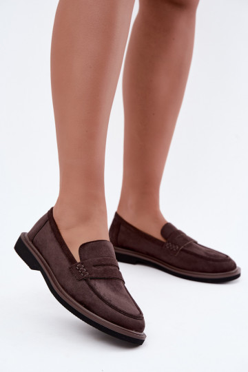 Mocassins femininos em camurça na cor chocolate Vinceza 62335 2
