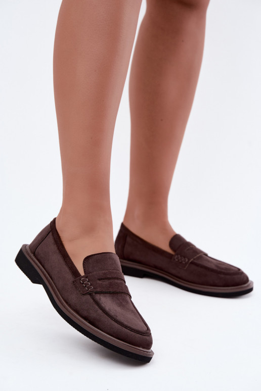 Mocassins femininos em camurça na cor chocolate Vinceza 62335