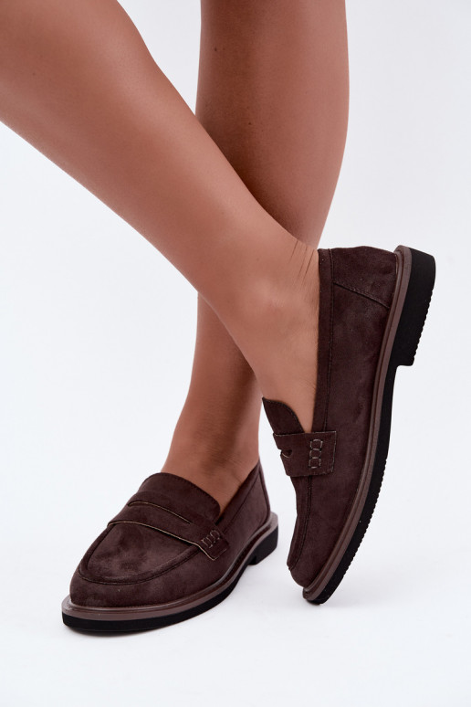 Mocassins femininos em camurça na cor chocolate Vinceza 62335