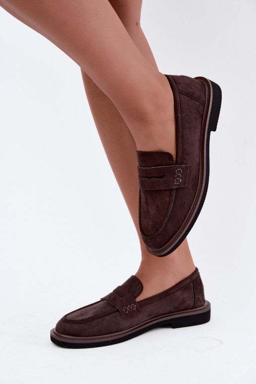 Mocassins femininos em camurça na cor chocolate Vinceza 62335