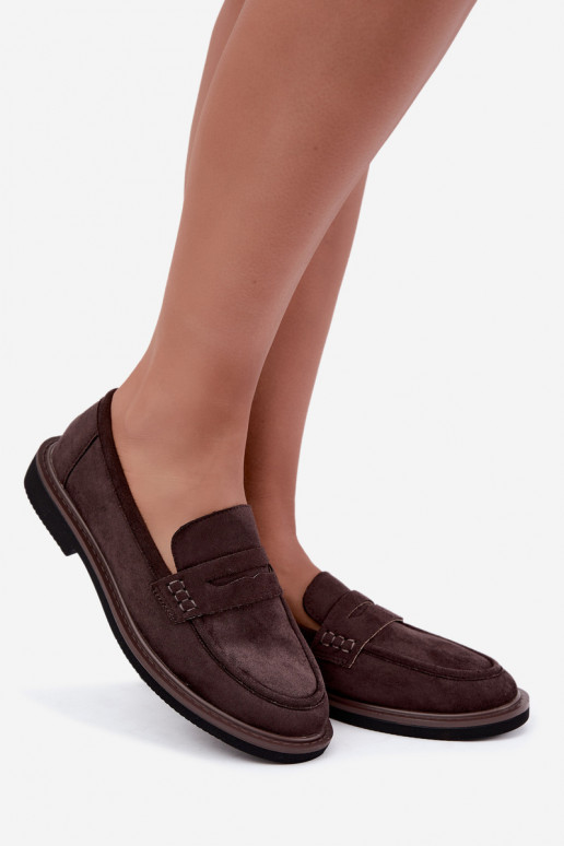 Mocassins femininos em camurça na cor chocolate Vinceza 62335
