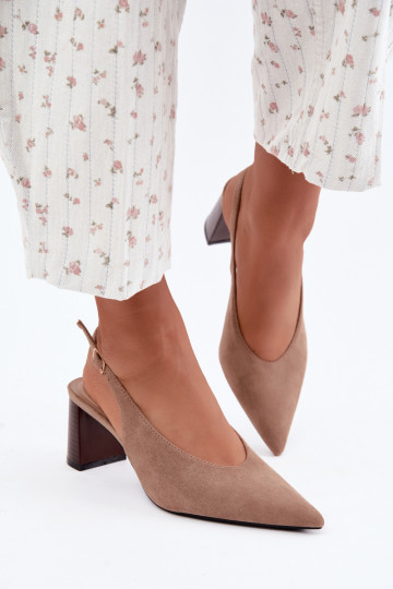 Sapatos de salto com calcanhar aberto na cor areia Sorenia