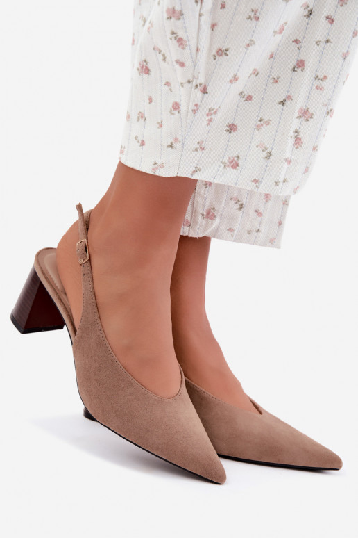 Sapatos de salto com calcanhar aberto na cor areia Sorenia
