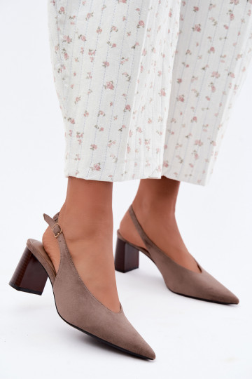 Sapatos de salto com calcanhar aberto na cor argila Sorenia