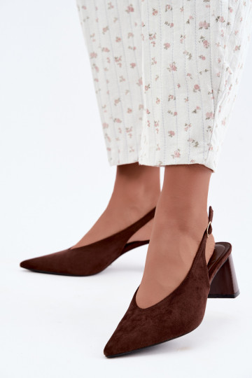 Sapatos de salto com calcanhar aberto na cor chocolate Sorenia