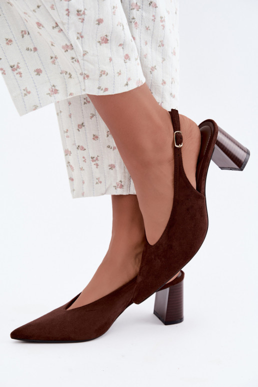 Sapatos de salto com calcanhar aberto na cor chocolate Sorenia