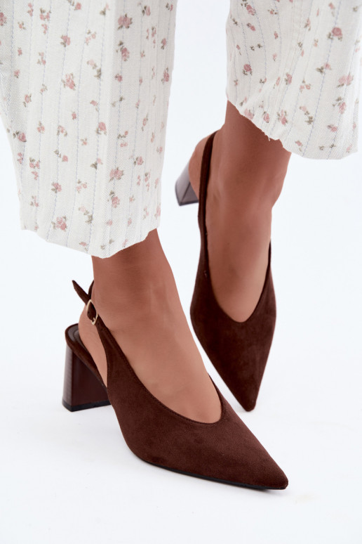 Sapatos de salto com calcanhar aberto na cor chocolate Sorenia