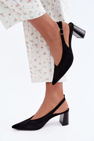 Sapatos de salto com calcanhar aberto na cor preta Sorenia