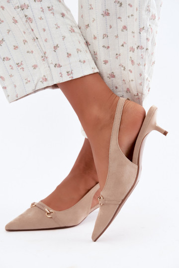 Sapatos de salto baixo com calcanhar aberto na cor areia Caylo 2