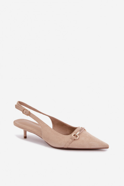 Sapatos de salto baixo com calcanhar aberto na cor areia Caylo