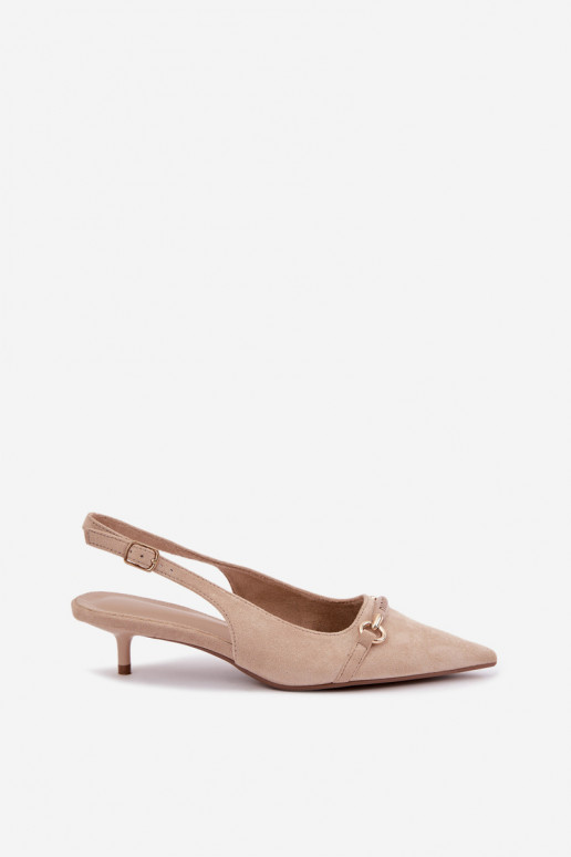Sapatos de salto baixo com calcanhar aberto na cor areia Caylo