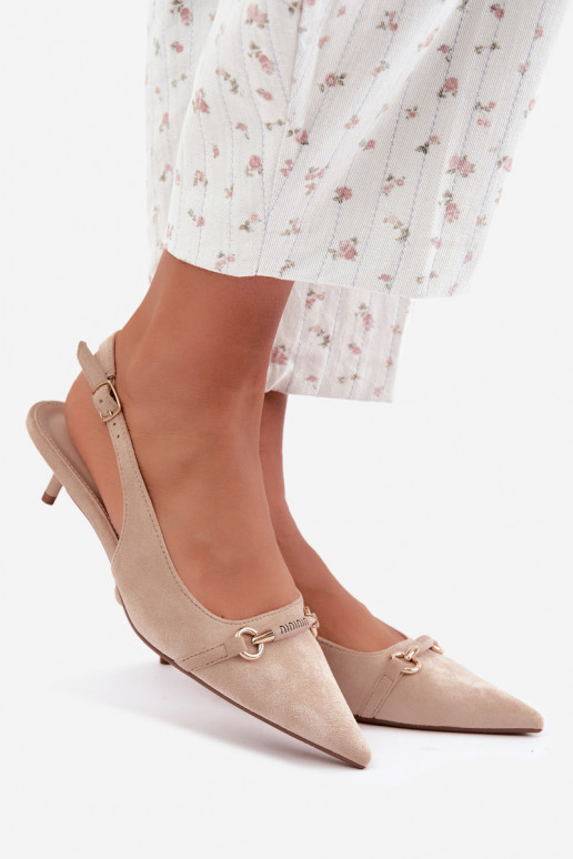 Sapatos de salto baixo com calcanhar aberto na cor areia Caylo