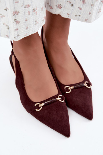 Sapatos de salto baixo com calcanhar aberto na cor bordô Caylo