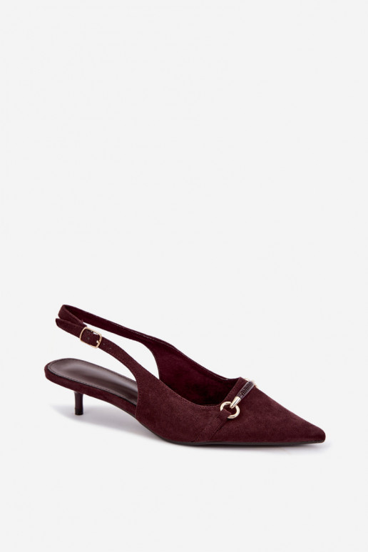 Sapatos de salto baixo com calcanhar aberto na cor bordô Caylo