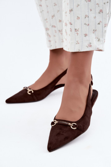 Sapatos de salto baixo com calcanhar aberto na cor chocolate Caylo 2