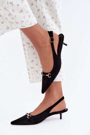 Sapatos de salto baixo com calcanhar aberto na cor preta Caylo 2