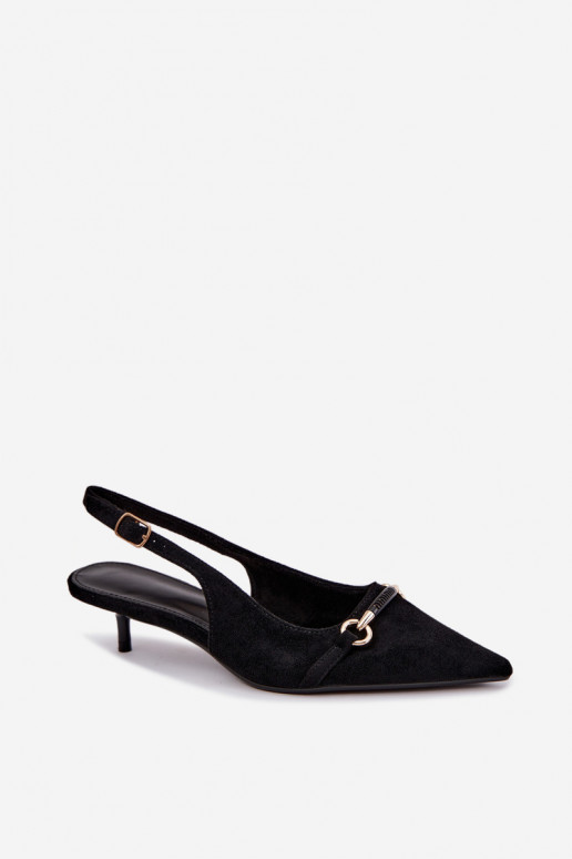 Sapatos de salto baixo com calcanhar aberto na cor preta Caylo