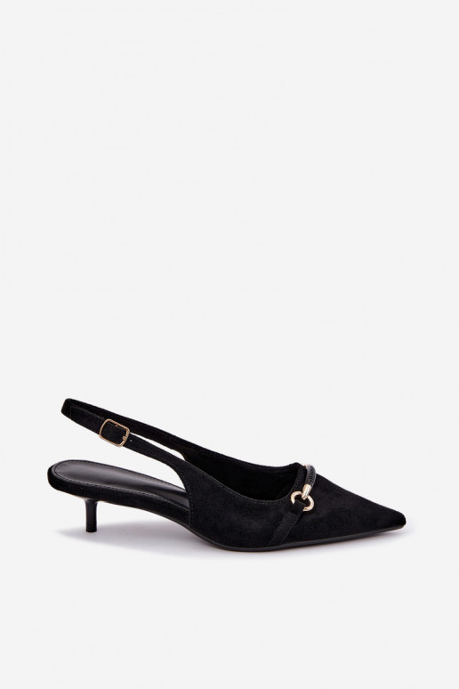 Sapatos de salto baixo com calcanhar aberto na cor preta Caylo