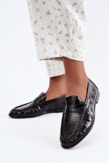 Mocassins brilhantes femininos com babados na cor preta Dulcy 2