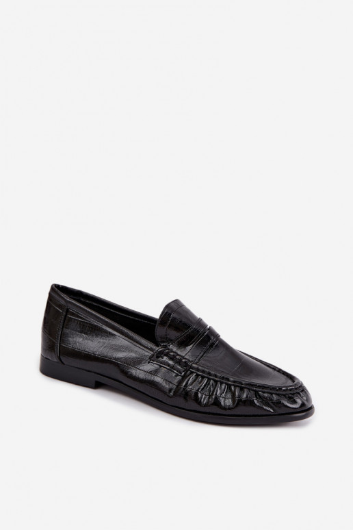 Mocassins brilhantes femininos com babados na cor preta Dulcy