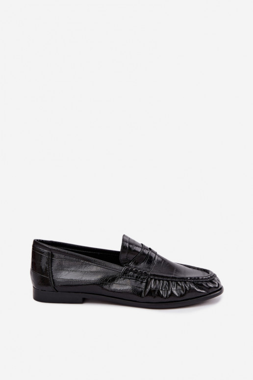 Mocassins brilhantes femininos com babados na cor preta Dulcy