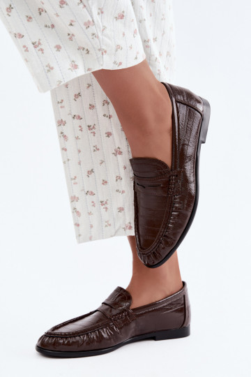 Mocassins brilhantes femininos com babados na cor marrom Dulcy