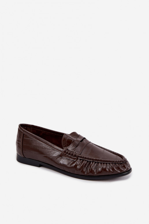 Mocassins brilhantes femininos com babados na cor marrom Dulcy