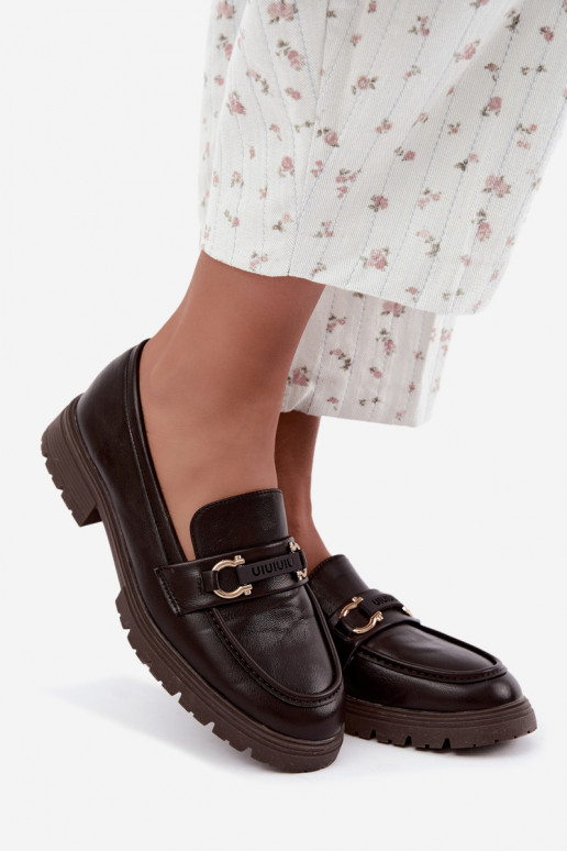 Mocassins femininos com detalhes elegantes na cor chocolate Brika