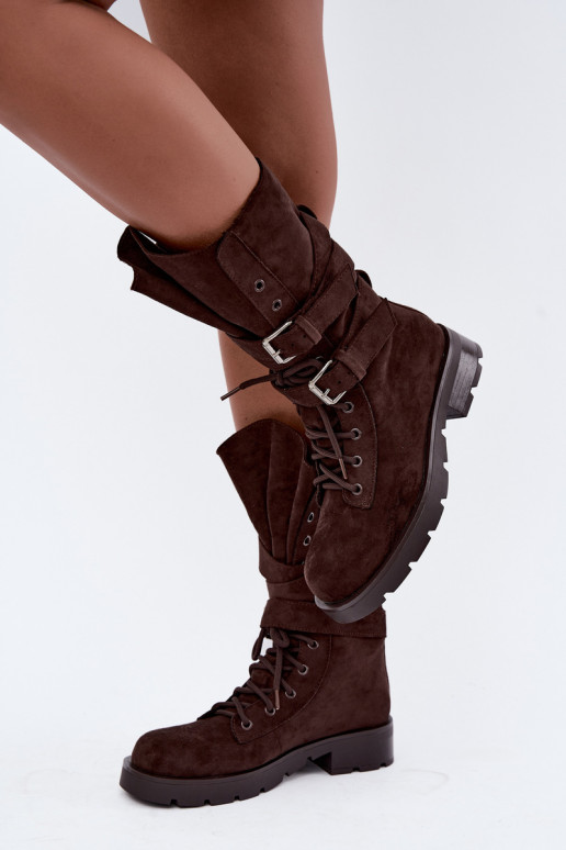 botas de trabalho acolchoadas de tornozelo com fivelas na cor chocolate Patsy