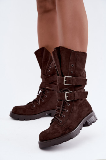 botas de trabalho acolchoadas de tornozelo com fivelas na cor chocolate Patsy 2