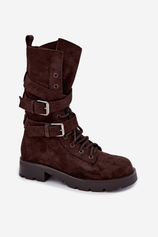 botas de trabalho acolchoadas de tornozelo com fivelas na cor chocolate Patsy