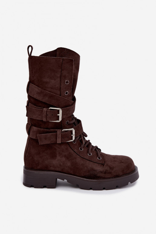 botas de trabalho acolchoadas de tornozelo com fivelas na cor chocolate Patsy