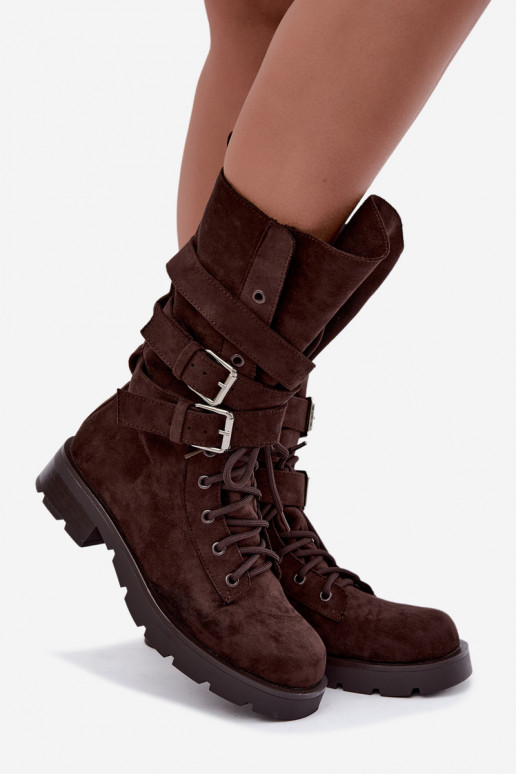 botas de trabalho acolchoadas de tornozelo com fivelas na cor chocolate Patsy