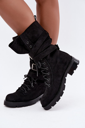 botas de trabalho acolchoadas de tornozelo com fivelas na cor preta Patsy