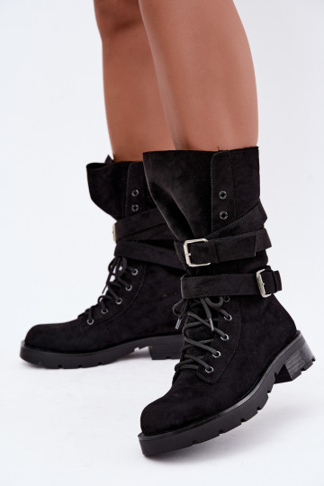 botas de trabalho acolchoadas de tornozelo com fivelas na cor preta Patsy 2