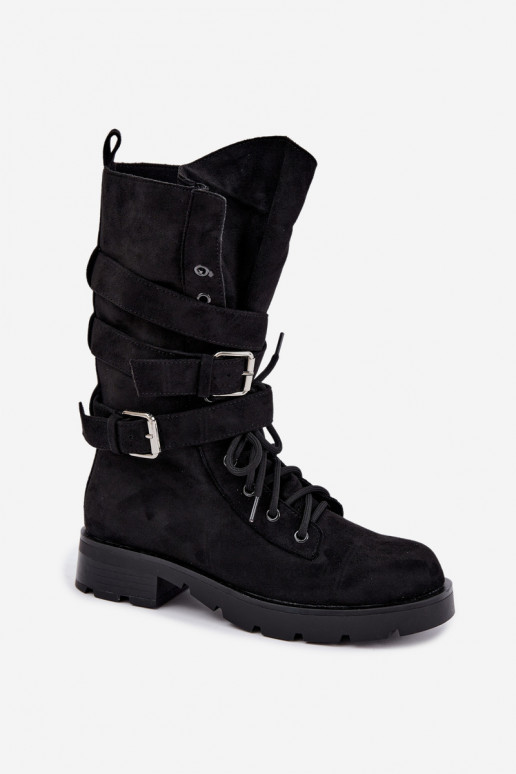 botas de trabalho acolchoadas de tornozelo com fivelas na cor preta Patsy
