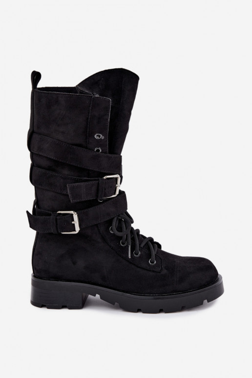 botas de trabalho acolchoadas de tornozelo com fivelas na cor preta Patsy