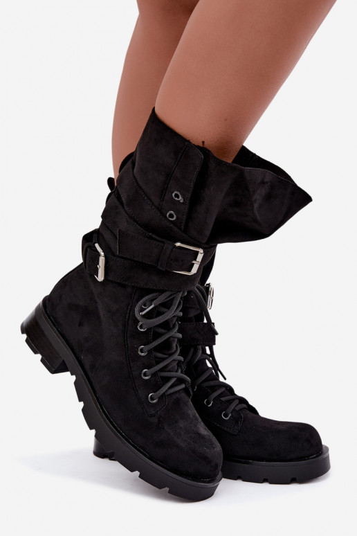 botas de trabalho acolchoadas de tornozelo com fivelas na cor preta Patsy