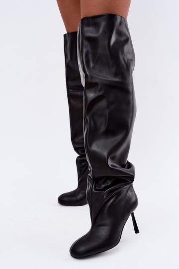 botas altas femininas com salto fino na cor preta Galena