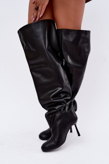 botas altas femininas com salto fino na cor preta Galena 2