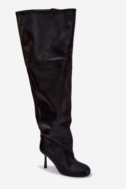 botas altas femininas com salto fino na cor preta Galena
