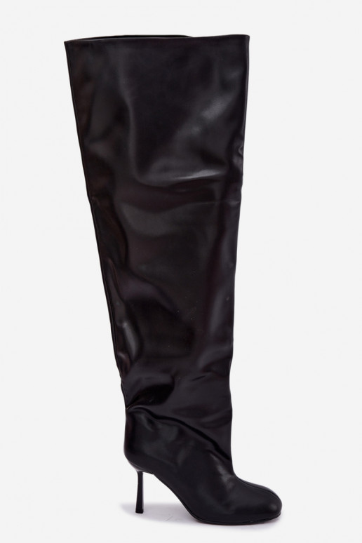 botas altas femininas com salto fino na cor preta Galena