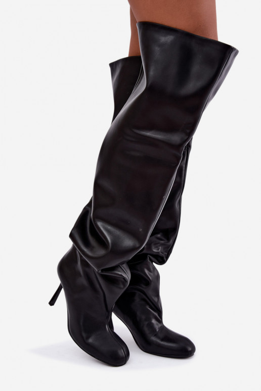 botas altas femininas com salto fino na cor preta Galena