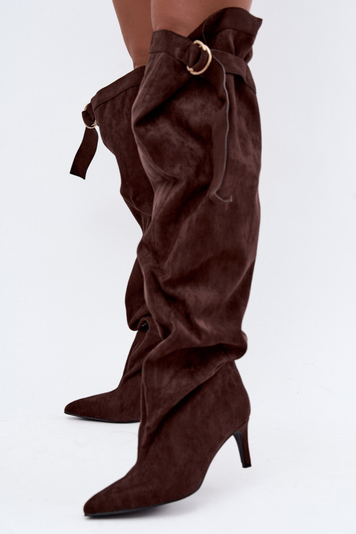botas altas slip-on femininas com salto na cor chocolate Rosena