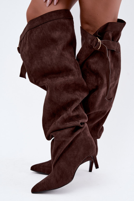 botas altas slip-on femininas com salto na cor chocolate Rosena