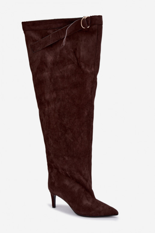 botas altas slip-on femininas com salto na cor chocolate Rosena