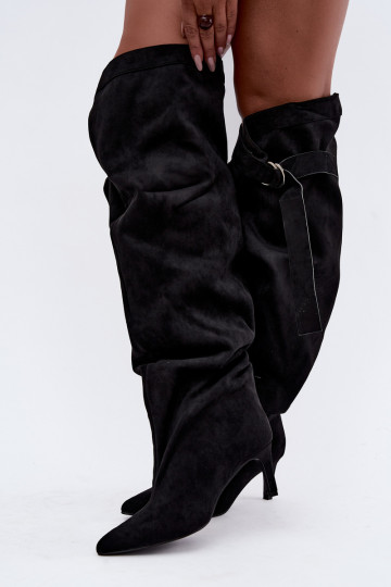botas altas slip-on femininas com salto na cor preta Rosena