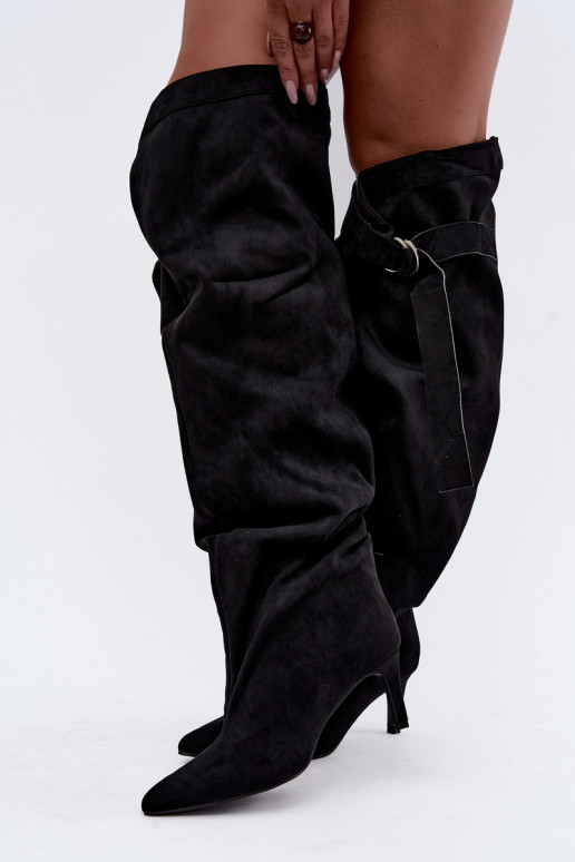 botas altas slip-on femininas com salto na cor preta Rosena