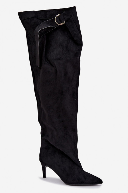botas altas slip-on femininas com salto na cor preta Rosena