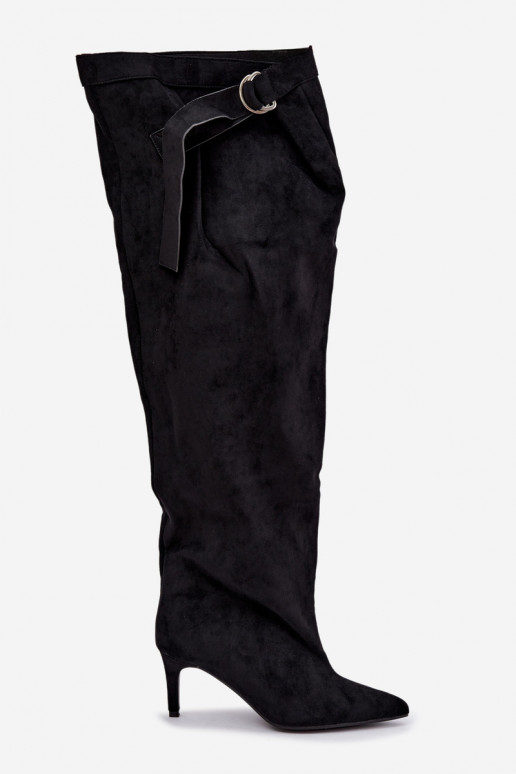 botas altas slip-on femininas com salto na cor preta Rosena